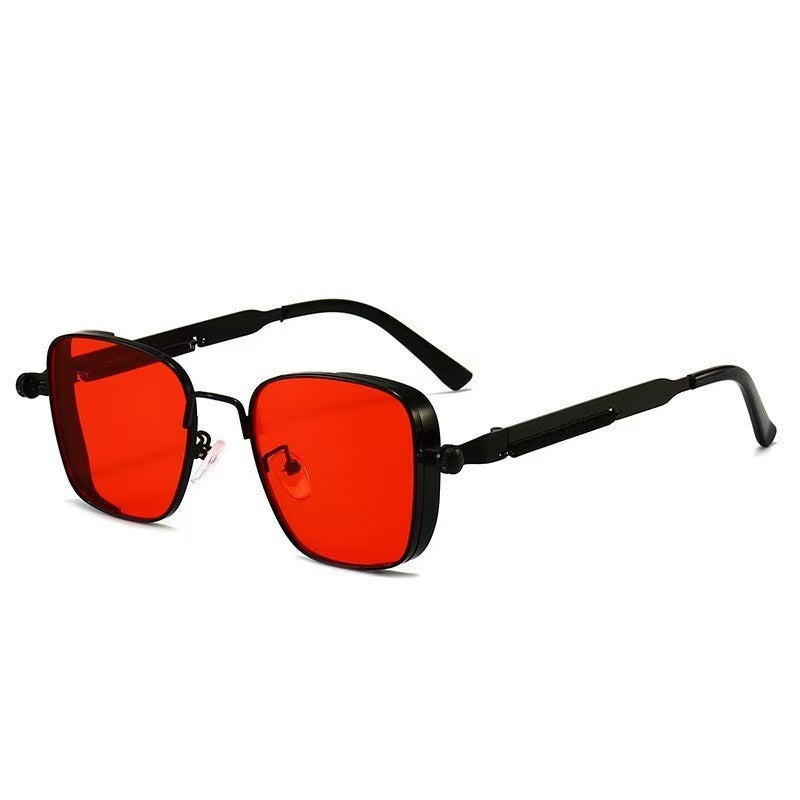 Men's Box Metal Retro UV Sun Glasses Black Frame Red Film GlamzKart