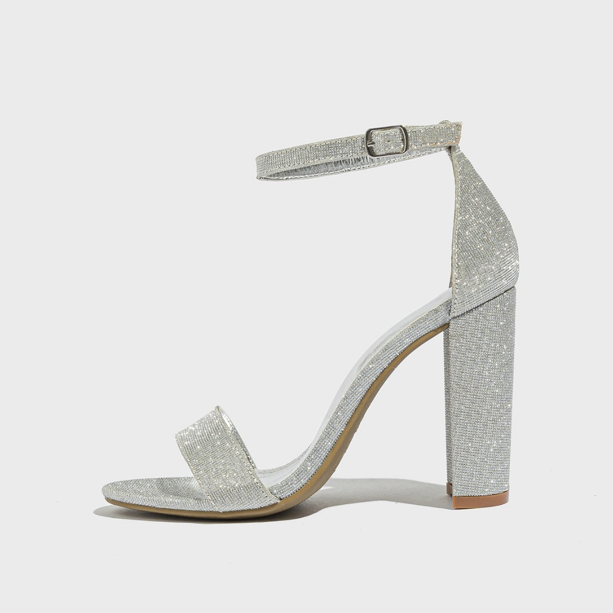 Chunky Heel Sandals Fashion European And American Style High Heel Sandals Women's Classy Shoes Silver US Size GlamzKart