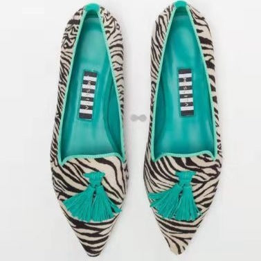 Women's Low-cut Pointed-toe Colorblock Tassel Flat Shoes GlamzKart