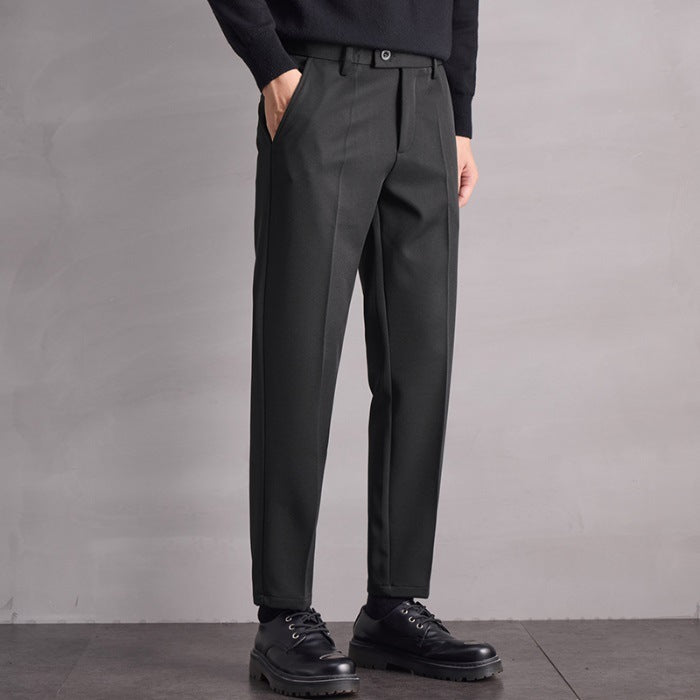 Fall Winter Men Straight Casual Pants Black GlamzKart