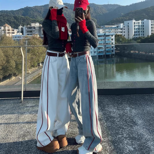 Plus Size Denim Women Loose Slimming High Waist Wide Legs Mop Pants GlamzKart