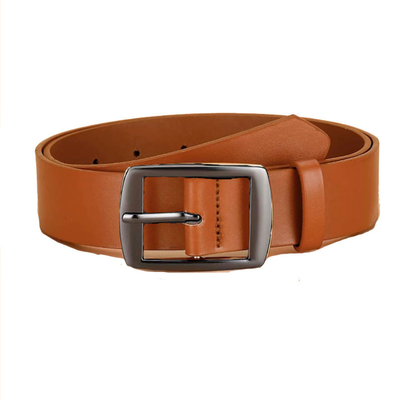 Men's Pin Buckle PU Microfiber Eyelet Belt Fashion Casual Belt Khaki E GlamzKart