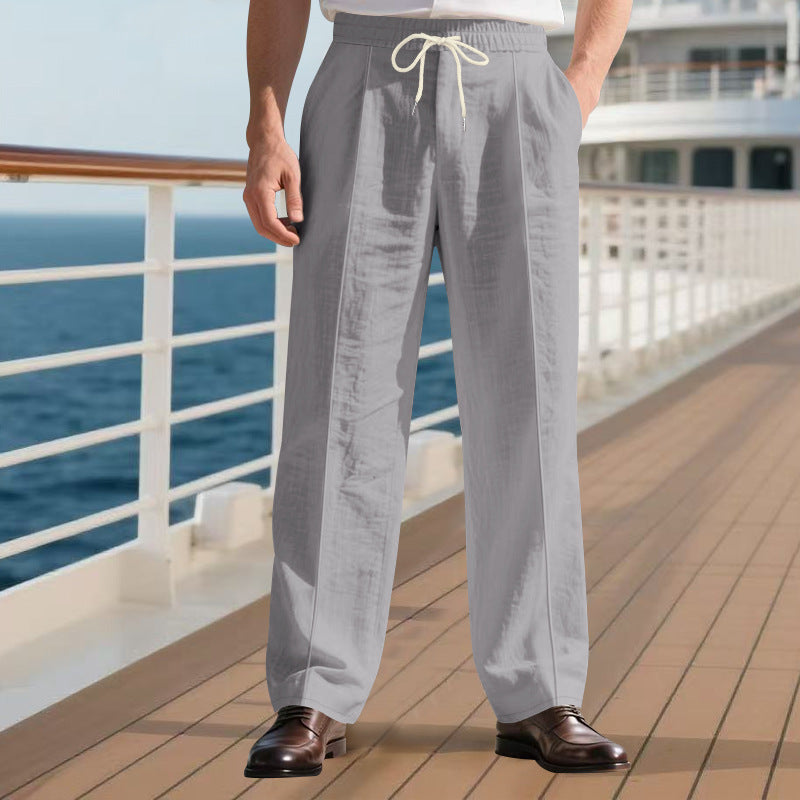 Loose Breathable Linen Leisure Men's Simplicity Trendy Loose Beach Pants Gray GlamzKart