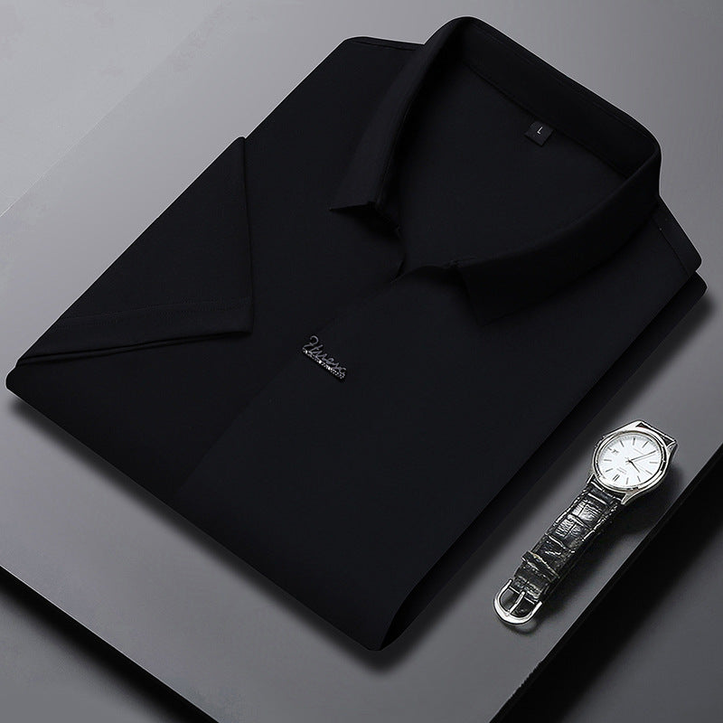 Ice Silk Short Sleeve Men's Fashion Casual Lapel Black GlamzKart