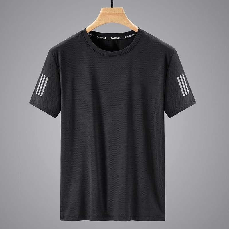 Summer Solid Color Round Neck Top Clothing Speed Sporty Simplicity Ice T-shirt Men Black GlamzKart