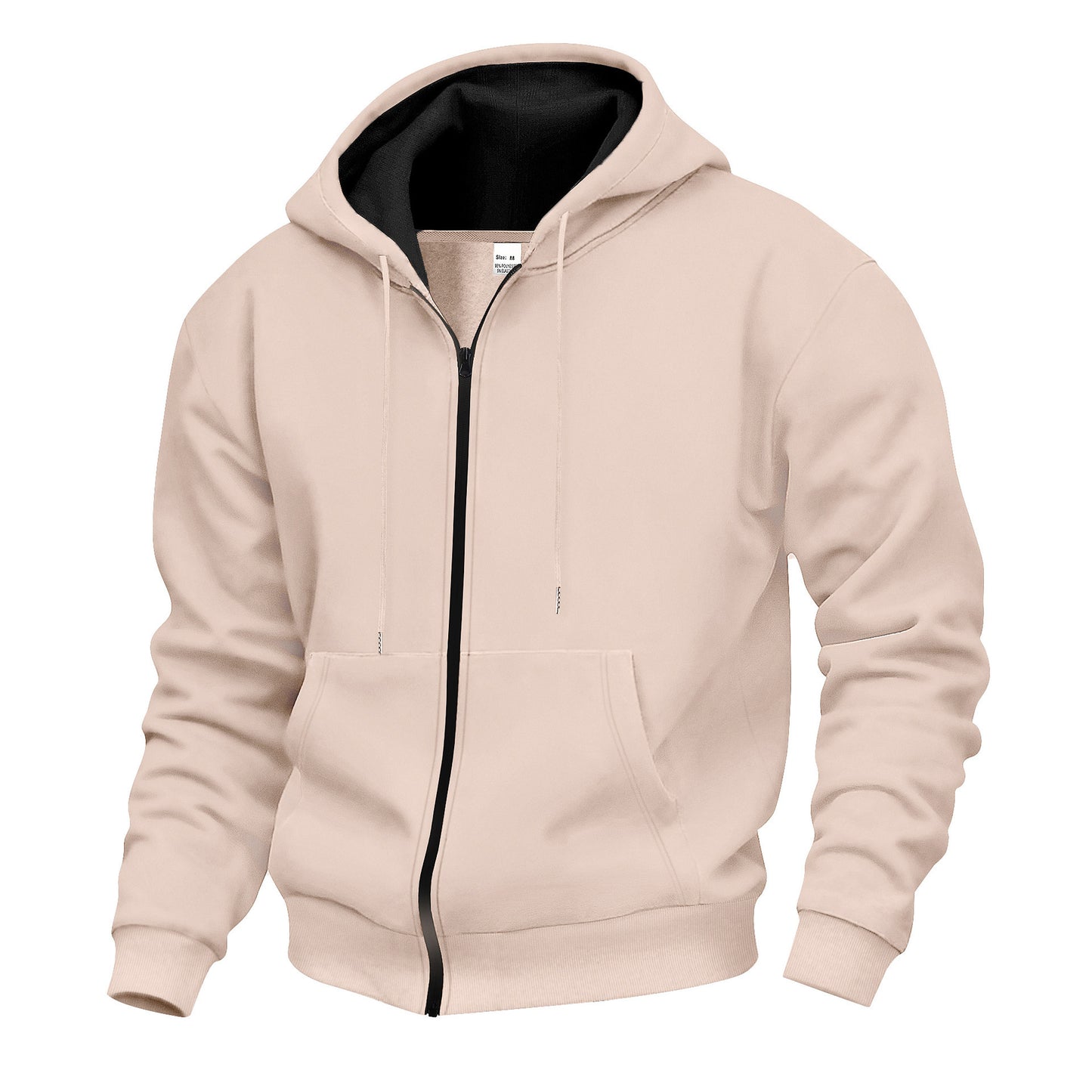 Men's Warm With Velvet Hooded Zipper Casual Sweatshirt Khaki GlamzKart