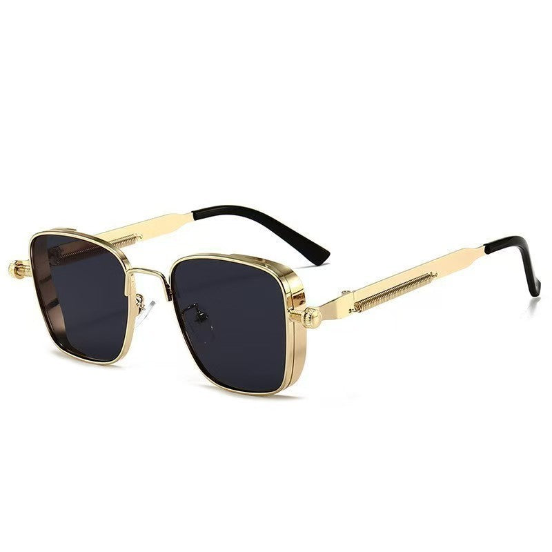 Men's Box Metal Retro UV Sun Glasses Gold Frame Gray Piece GlamzKart