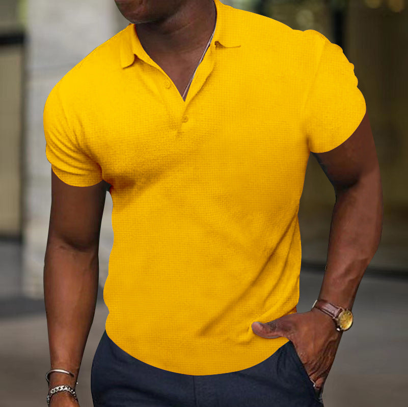 Sports Fitness T-shirt Summer Slim Fit Multi-color Short Sleeve Men's Casual Yellow GlamzKart