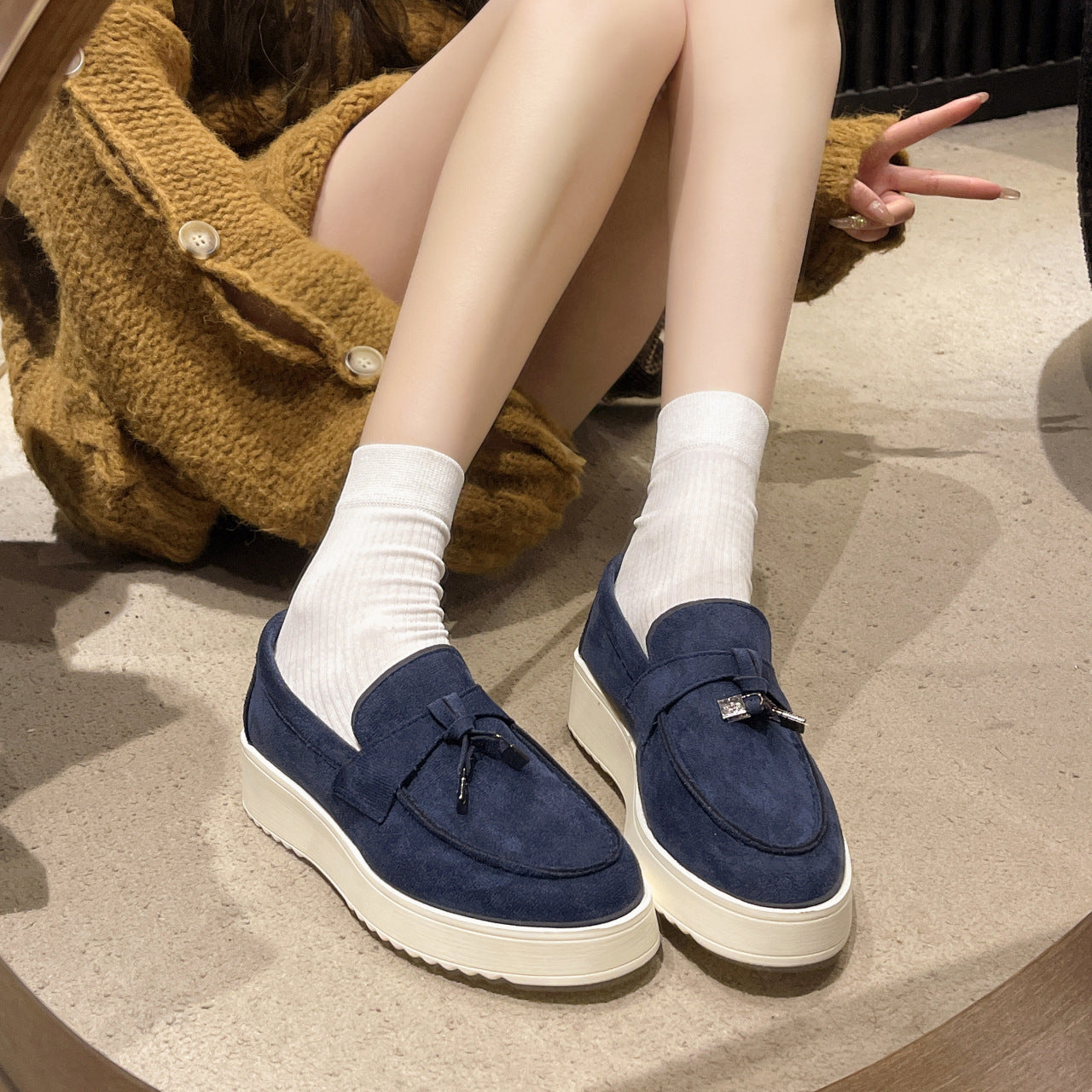 Rubber Platform Peas Oversized Shoes Blue GlamzKart