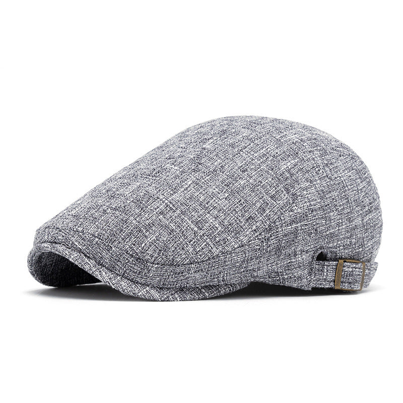 Breathable Cotton And Linen Beret Men's Retro Peaked Cap Dark Gray Adjustable GlamzKart