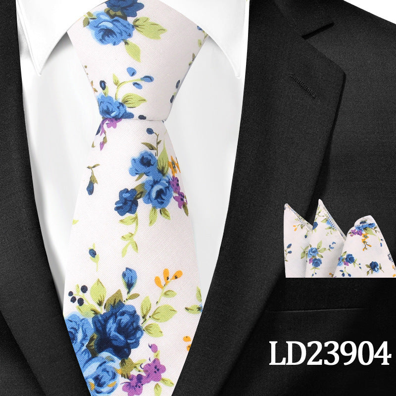 Casual Cotton Floral Print 6cm Casual Tie Pocket Square Suit LD23904 GlamzKart