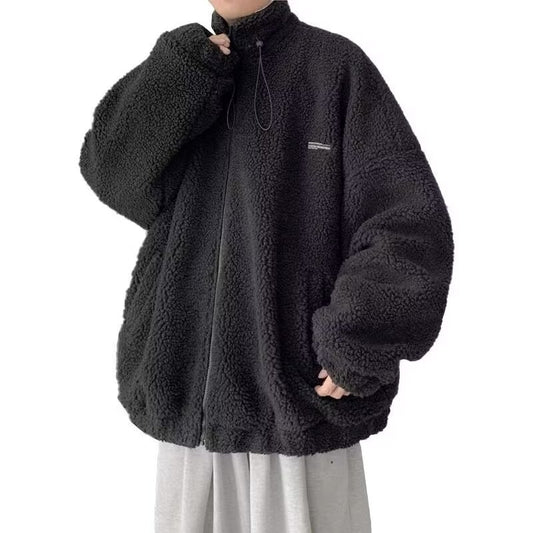 Men's Autumn And Winter Loose Casual Cotton-padded Clothes Fleece-lined Thickening Stand Collar Clothes GlamzKart