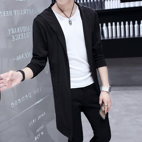 Slim Fit Student Handsome Cloak Men's Coat Black 9908 Hooded GlamzKart