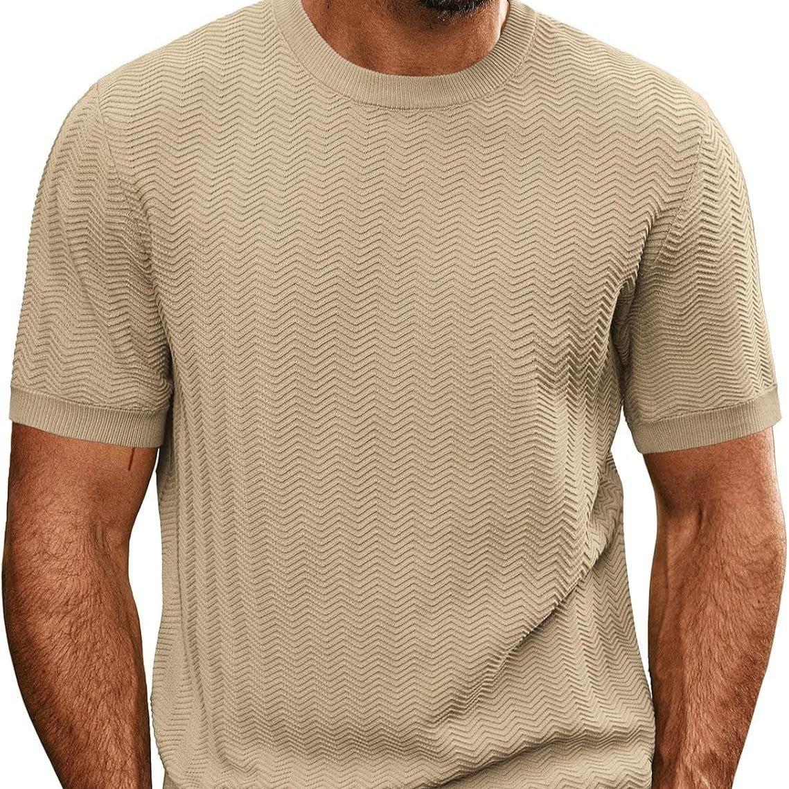 Men's Summer Hollow Breathable Sweater Solid Color T-shirt Khaki GlamzKart