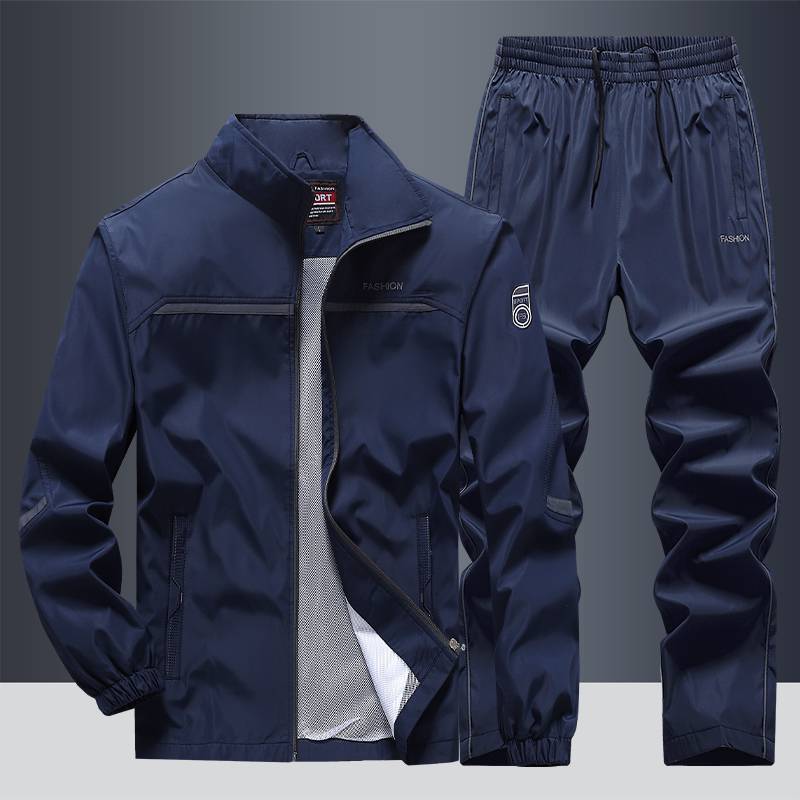 Men's Loose Lapels Casual Sportswear Polyester Composite Fabric Dark Blue GlamzKart