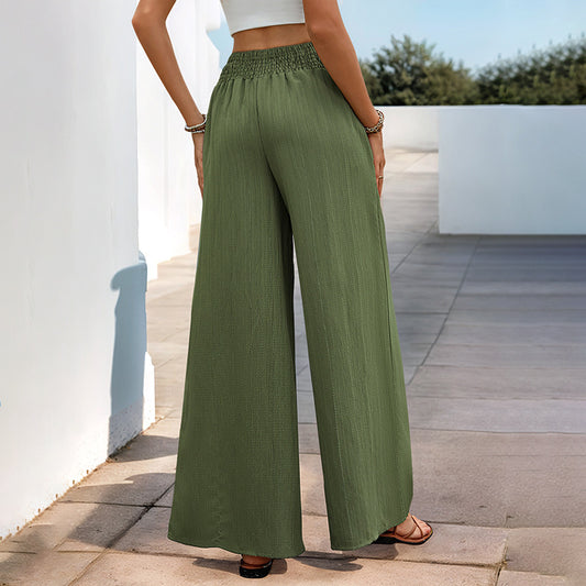 Green Casual Wide-leg Pants For Women GlamzKart
