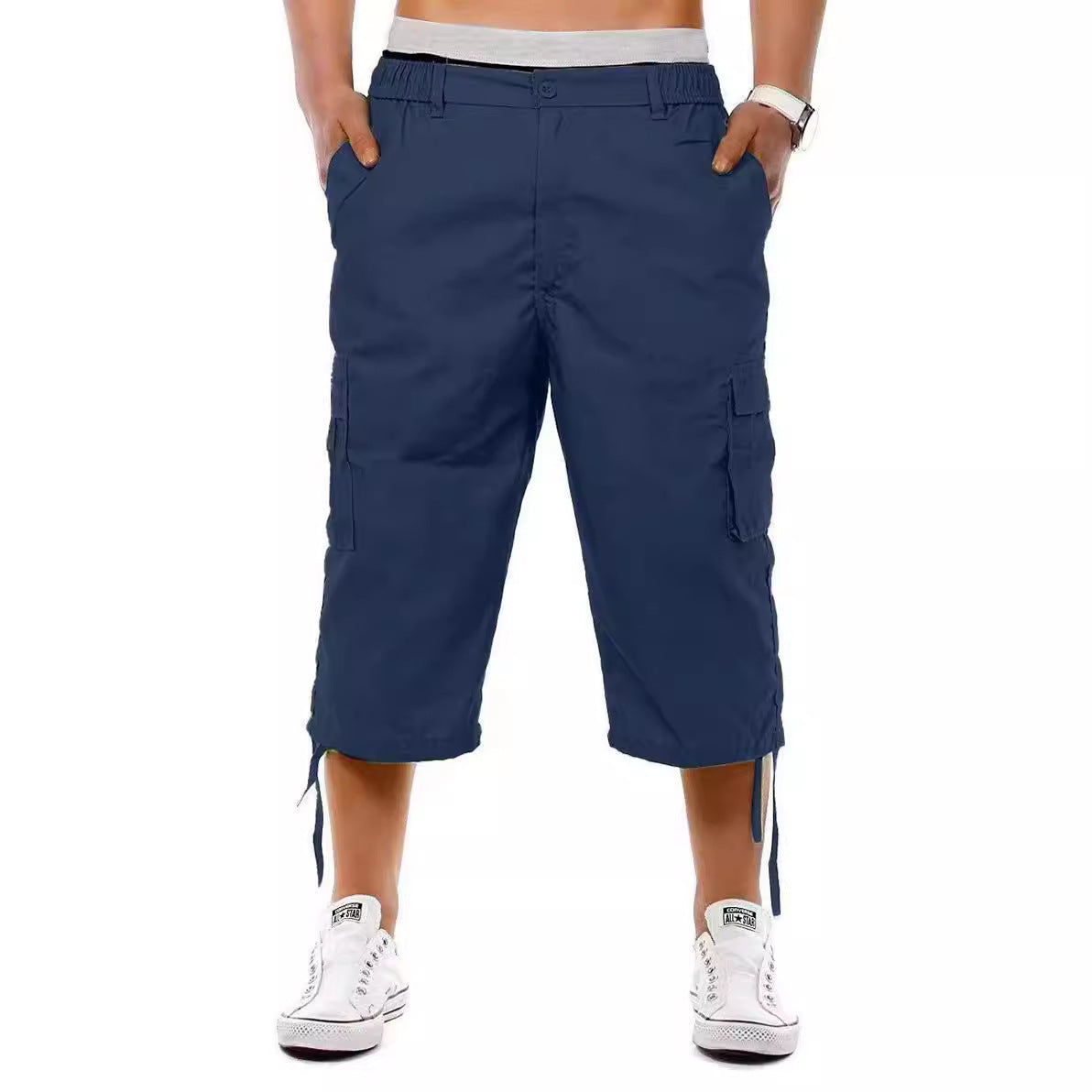 Men's Casual Multi-pocket Workwear Shorts Loose Outdoor Casual Pants Navy Blue GlamzKart