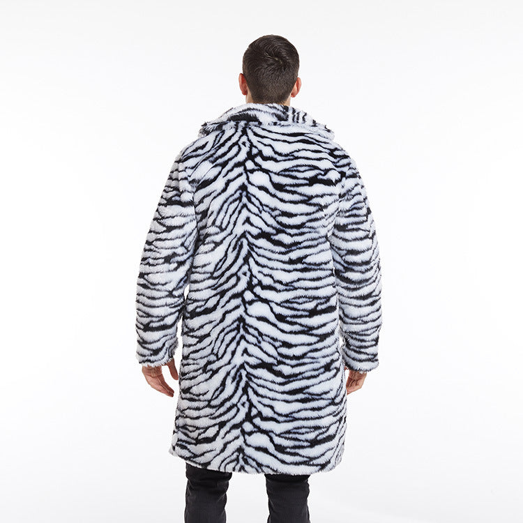 Men's Faux Fur Coat Tiger Pattern Long-cut GlamzKart