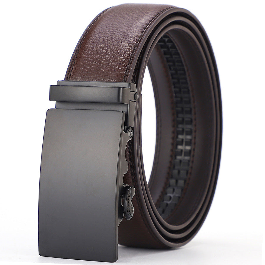 Men's All-match Automatic Buckle Cowhide Belt Q066 Brown GlamzKart