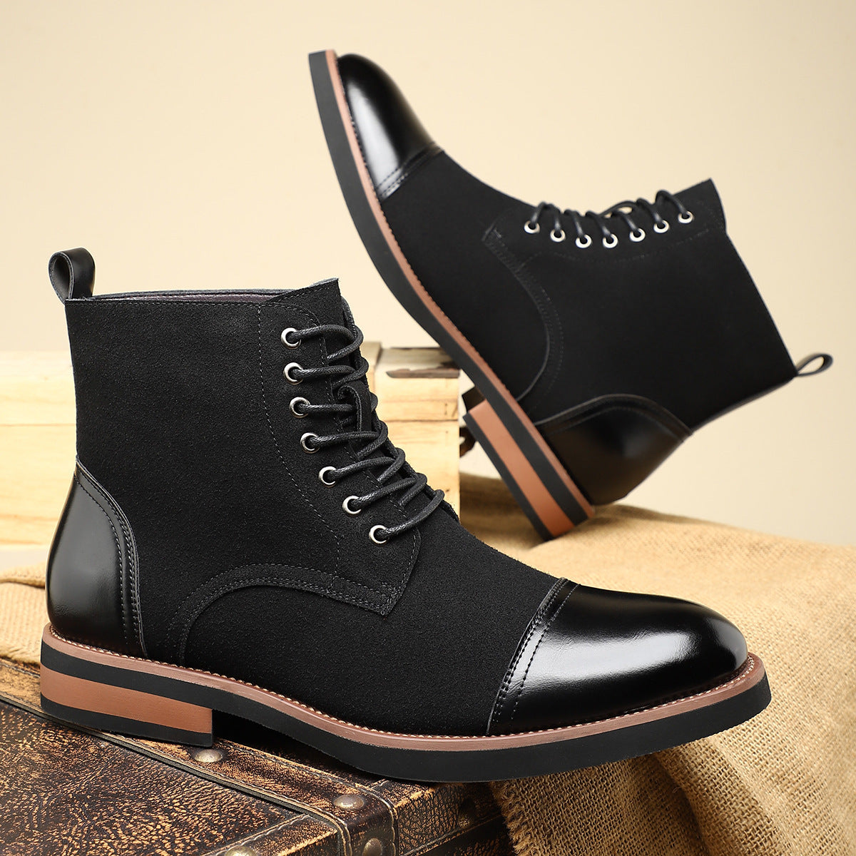 Men's Trendy Sleeve Leather All-match Casual Martin Boots Black GlamzKart