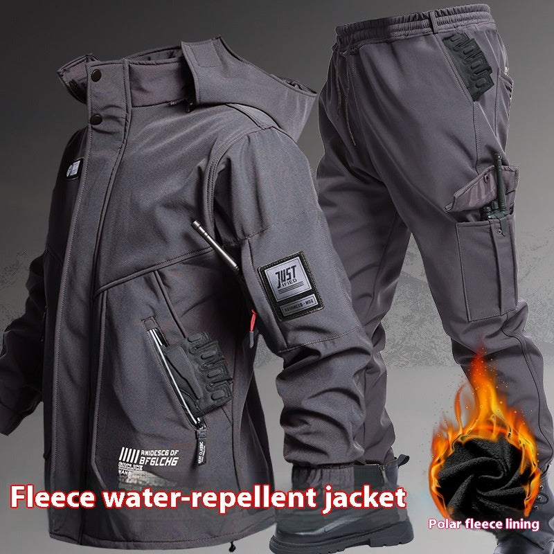 Autumn And Winter Fleece-lined Waterproof Jacket Suit 1120 Gray GlamzKart