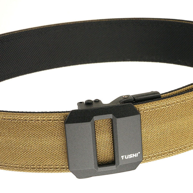 Double-layer Hardened Automatic Buckle Shooting Training Hanger Pistol Belt Dark Brown 120cm GlamzKart