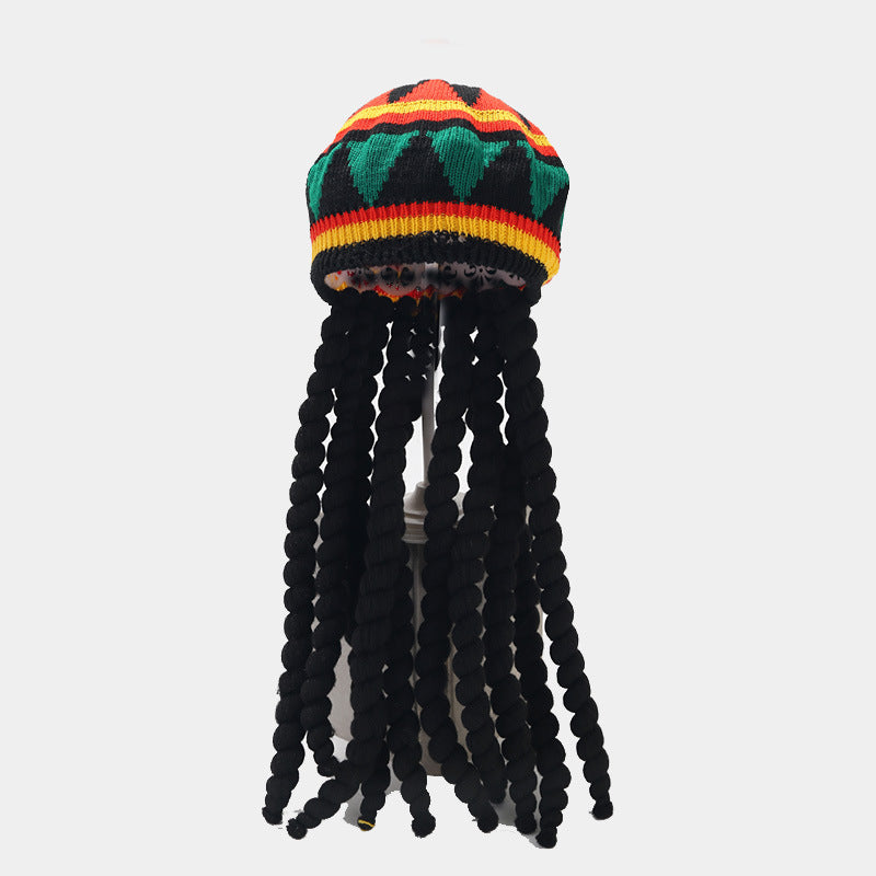 Jamaica Wig Woven Hat Women's Retro Yellow And Green Stitching Beret Wig Style M GlamzKart