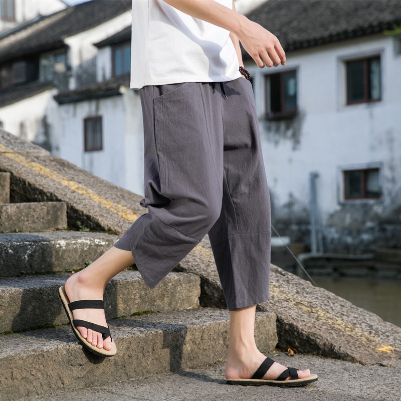 Fashion Men's Thin Beach Linen Casual Pants Gray GlamzKart