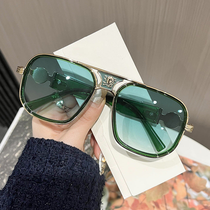 Personality Mid-beam Classic Sunglasses Golden Green Green Piece GlamzKart