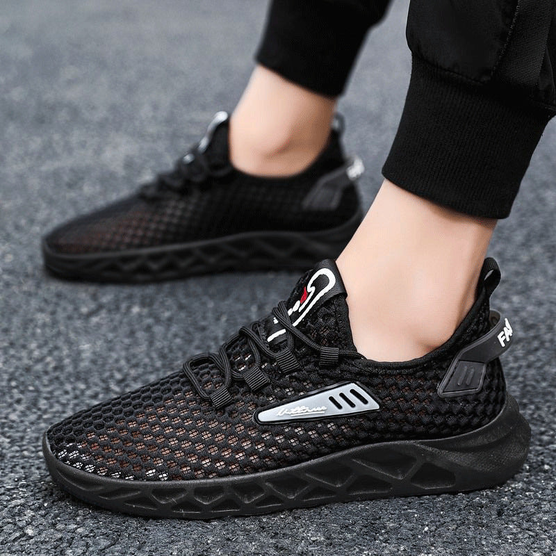 Summer Mesh Breathable Hollow Casual Sports Shoes Men Black GlamzKart