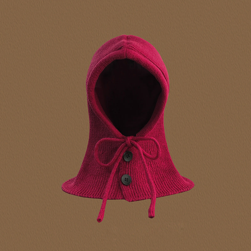 Fashionable Warm Hat Scarf Integrated Ear Protection Knitting Woolen Cap Wine Red Free Size GlamzKart