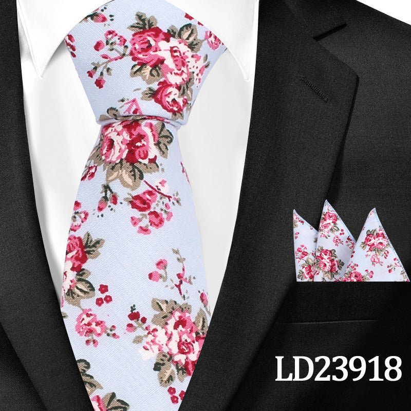 Casual Cotton Floral Print 6cm Casual Tie Pocket Square Suit LD23918 GlamzKart