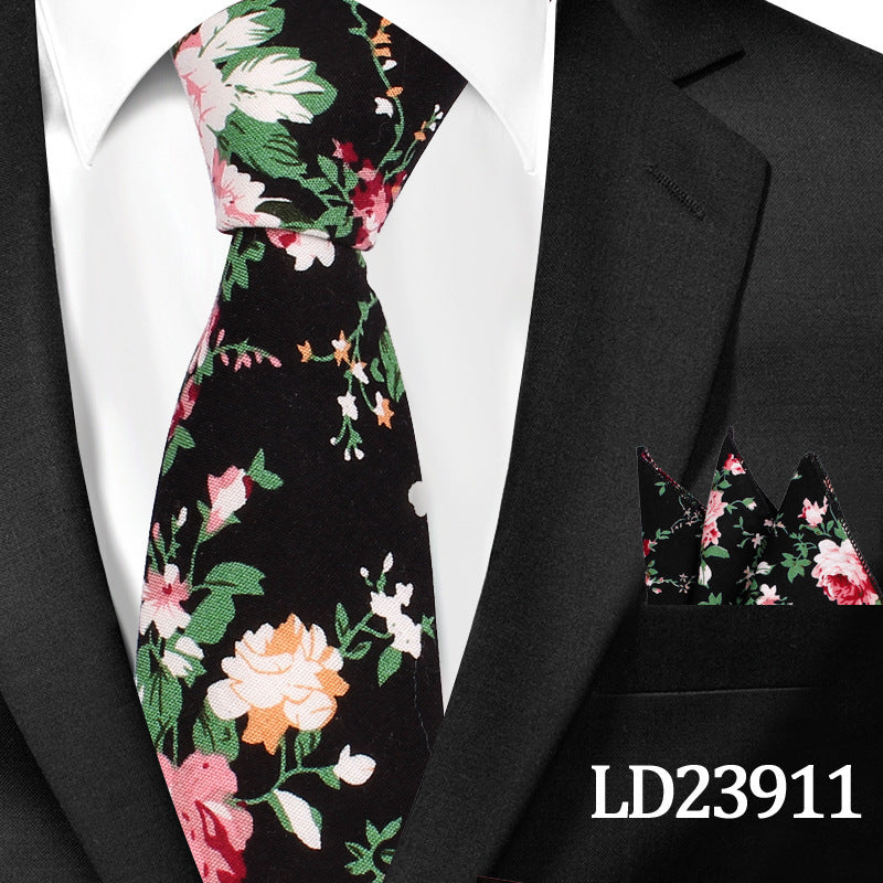 Casual Cotton Floral Print 6cm Casual Tie Pocket Square Suit LD23911 GlamzKart