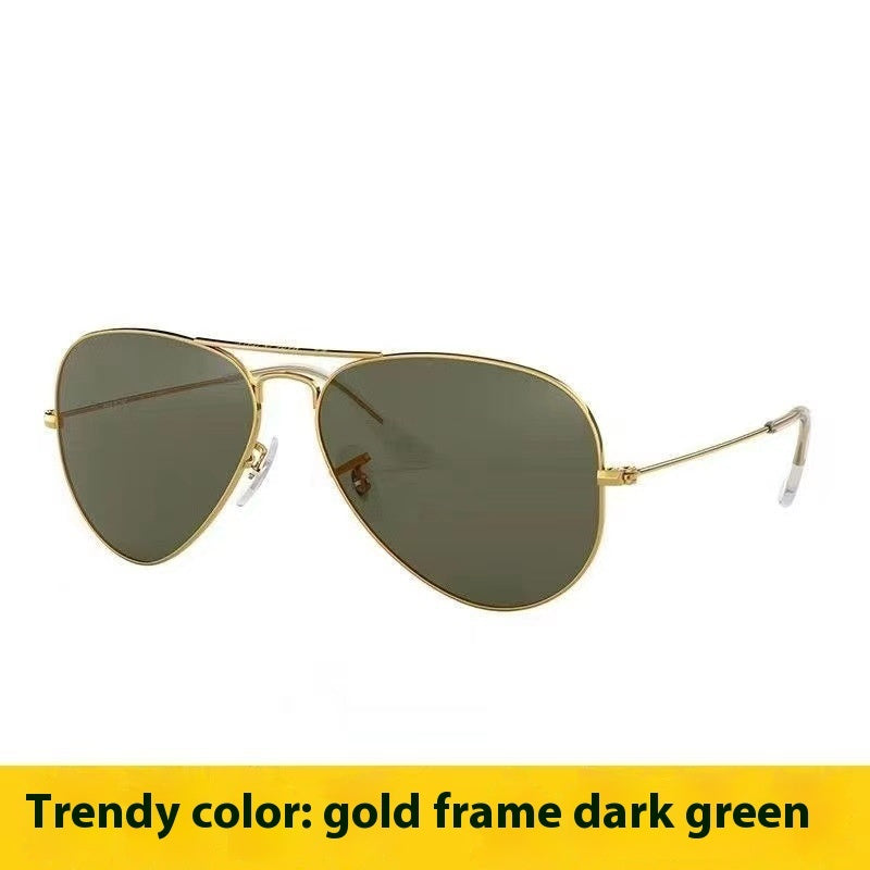 Tempered Glass Sunglasses UV Protection Glasses Gold Frame Blackish Green Suit GlamzKart