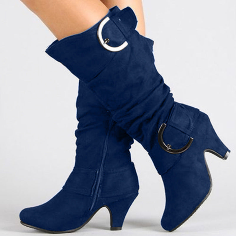 Fashion Brushed Velvet Spring And Autumn Women's Boots Blue GlamzKart