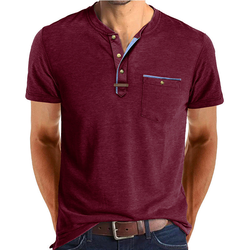 Men's Short-sleeved T-shirt Casual Crew Neck Top Purplish Red GlamzKart