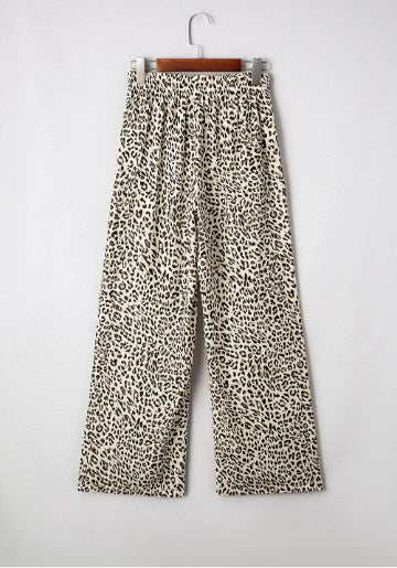 Brown Leopard Drawstring Elastic Waistband Loose Pants GlamzKart