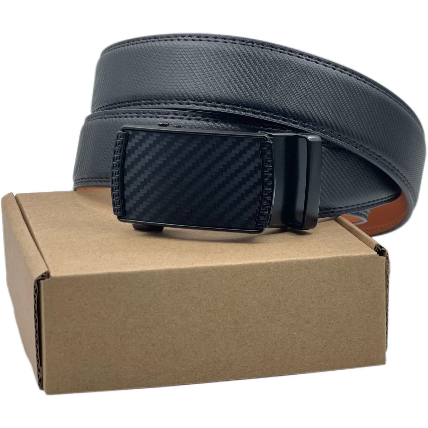 Men's Leather Belt Versatile Cowhide Automatic Buckle Black Kraft Paper Box GlamzKart