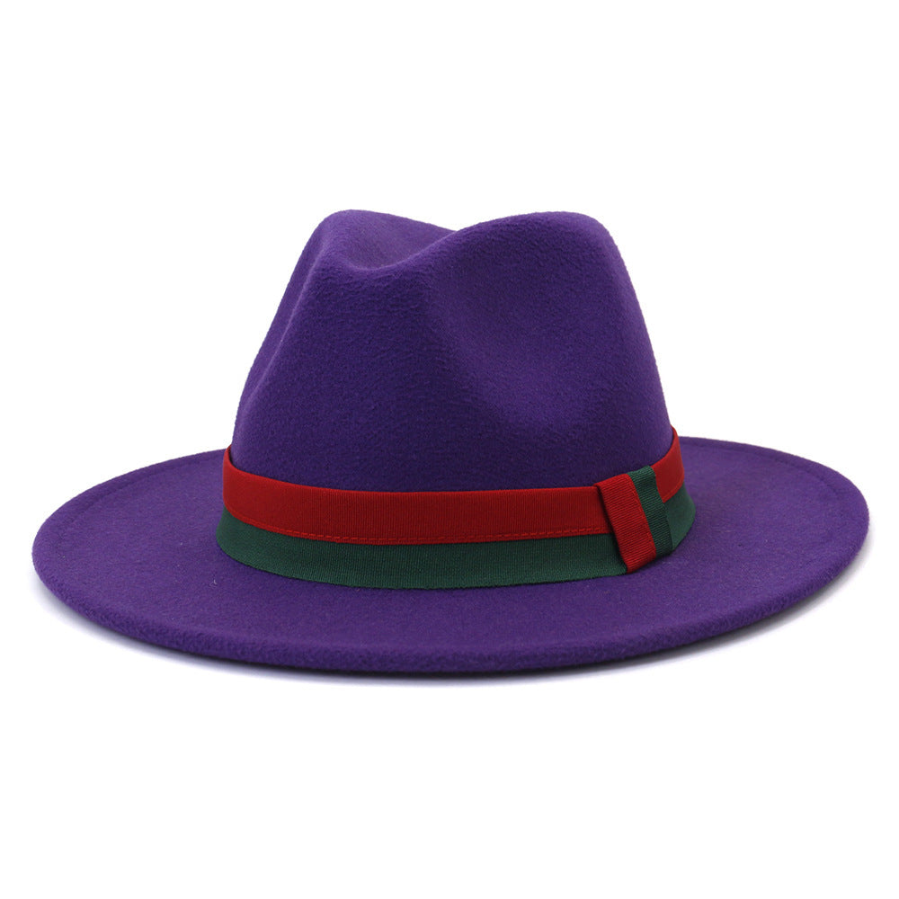 Big Brim British Style Woolen Jazz Top Hat Purple 58cm GlamzKart