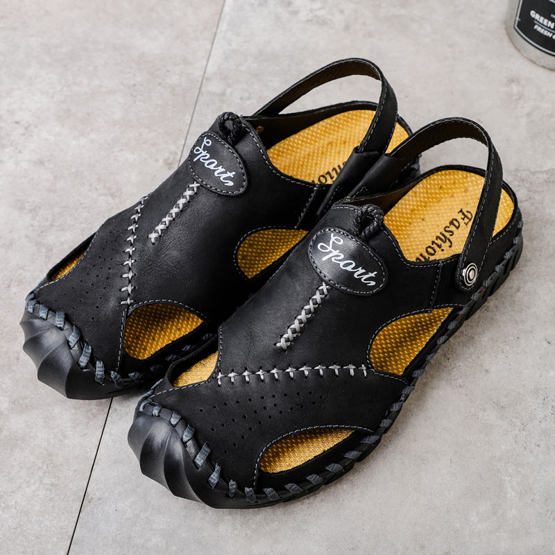 Men's Breathable Casual Hollow Leather Sandals Black GlamzKart