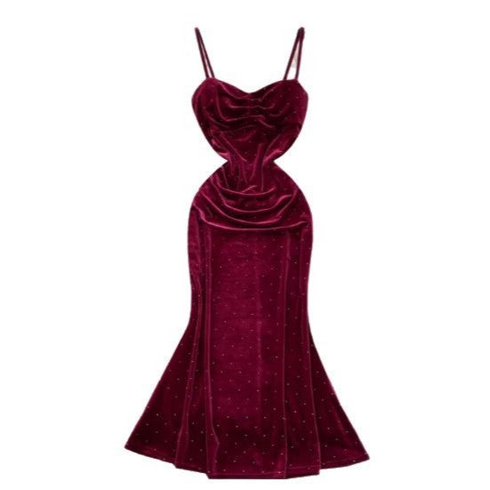 Women's Sexy Socialite Pleated Waist Tight Suspender Dress GlamzKart