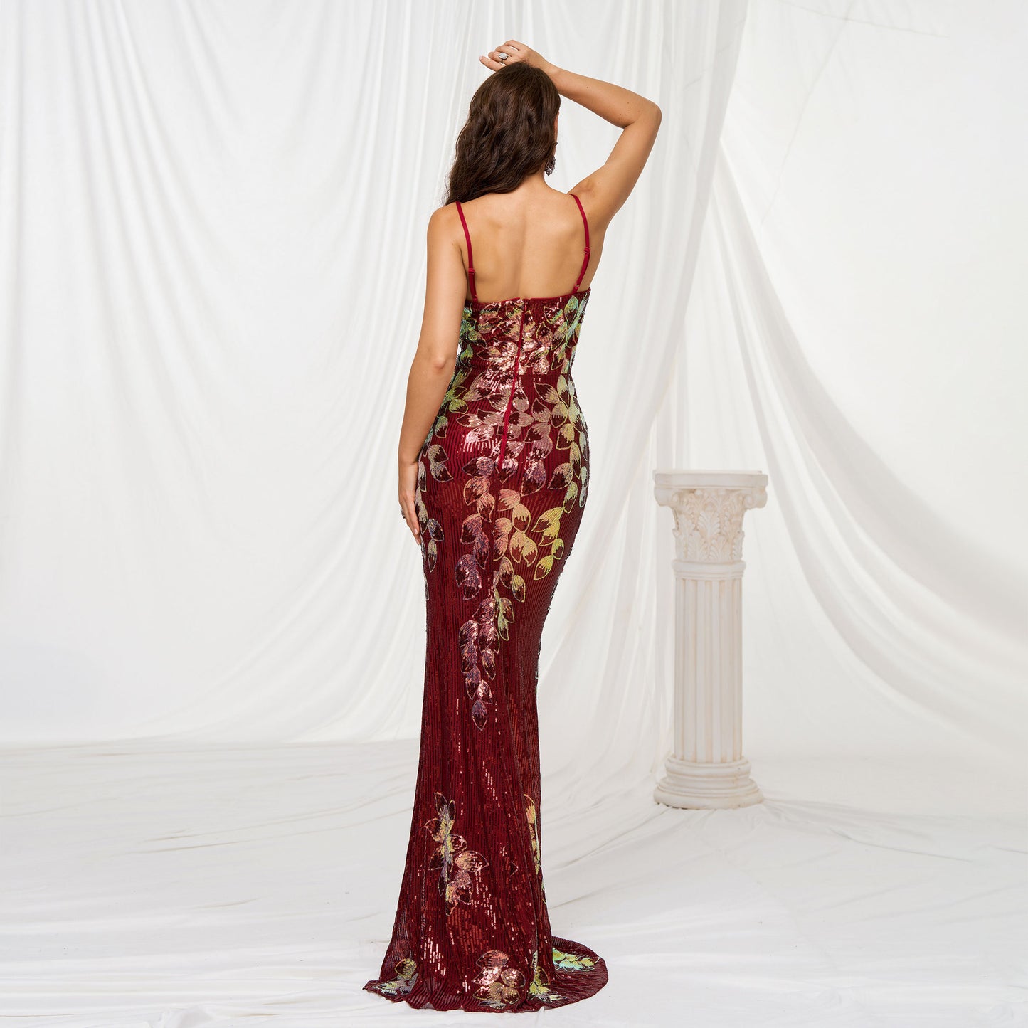 Sling Off-neck Sheath Sequined Banquet Fishtail Evening Dress GlamzKart