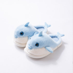 Thick Non-slip Silent Home Warm Cotton Shoes Whale Sky Blue GlamzKart
