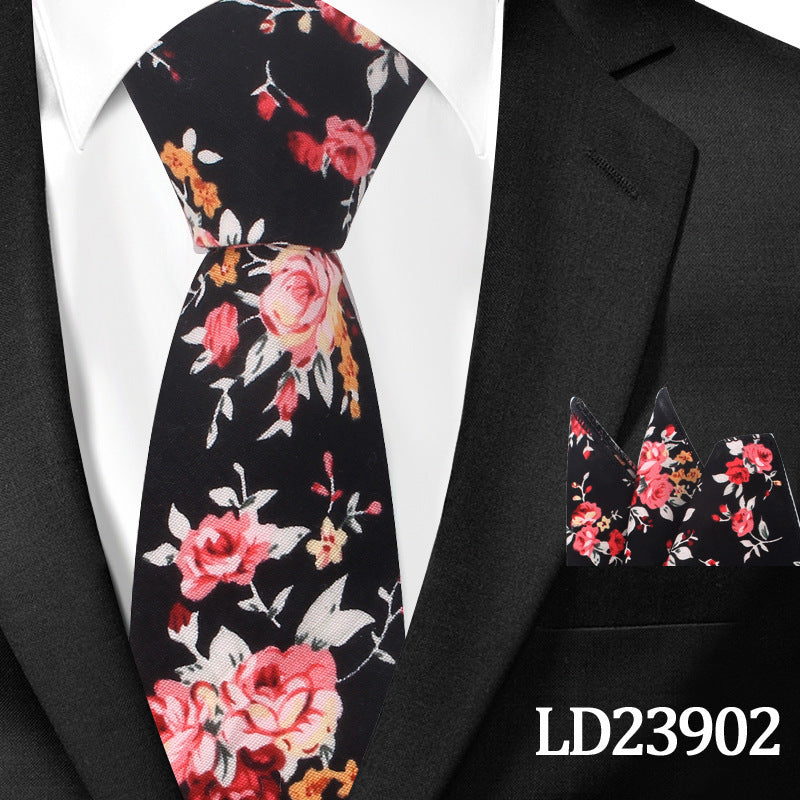Casual Cotton Floral Print 6cm Casual Tie Pocket Square Suit LD23902 GlamzKart