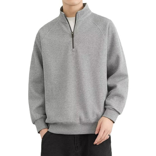 Half Zipped Stand Collar Men's Vintage Fleece-lined Thickened Casual Sweatshirt GlamzKart