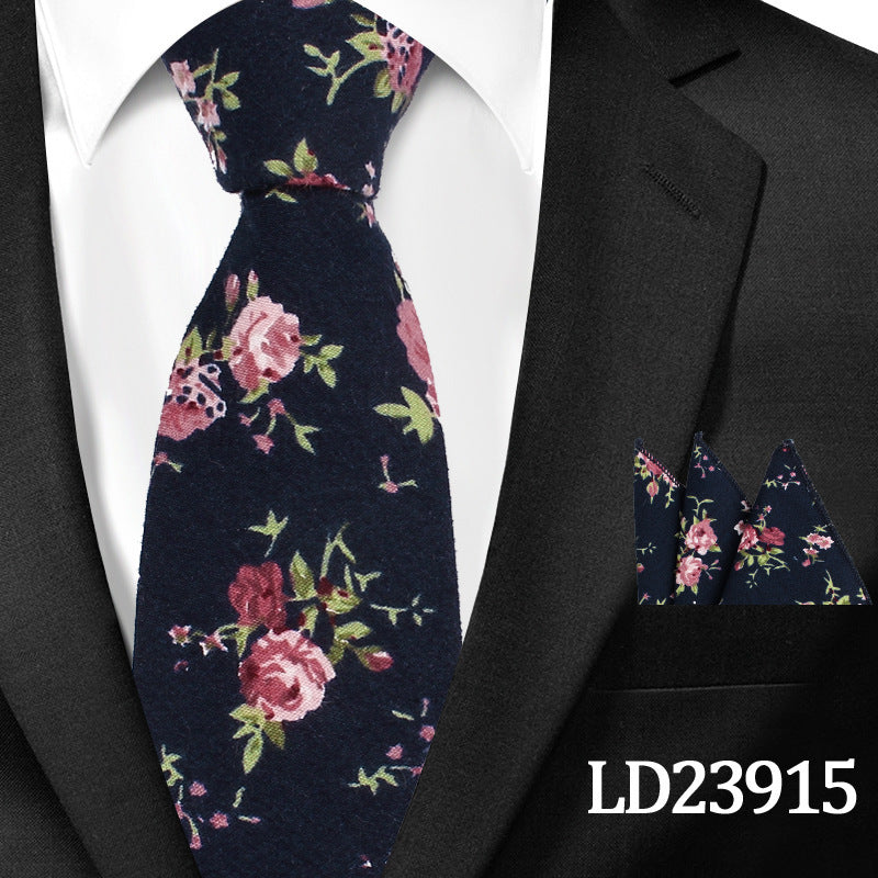 Casual Cotton Floral Print 6cm Casual Tie Pocket Square Suit LD23915 GlamzKart
