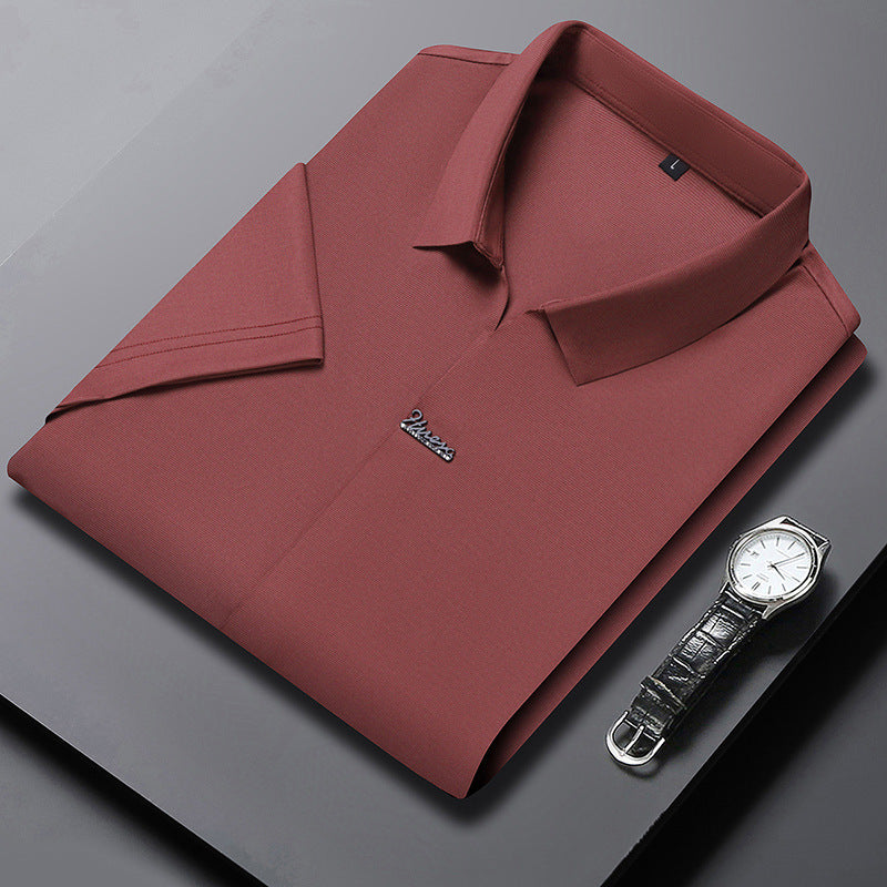 Ice Silk Short Sleeve Men's Fashion Casual Lapel Pink GlamzKart