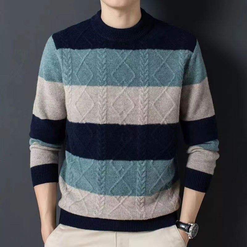 Autumn And Winter Pure Color Youth Business Casual Loose Round Neck Cashmere Knitted Bottoming Shirt Light Blue GlamzKart