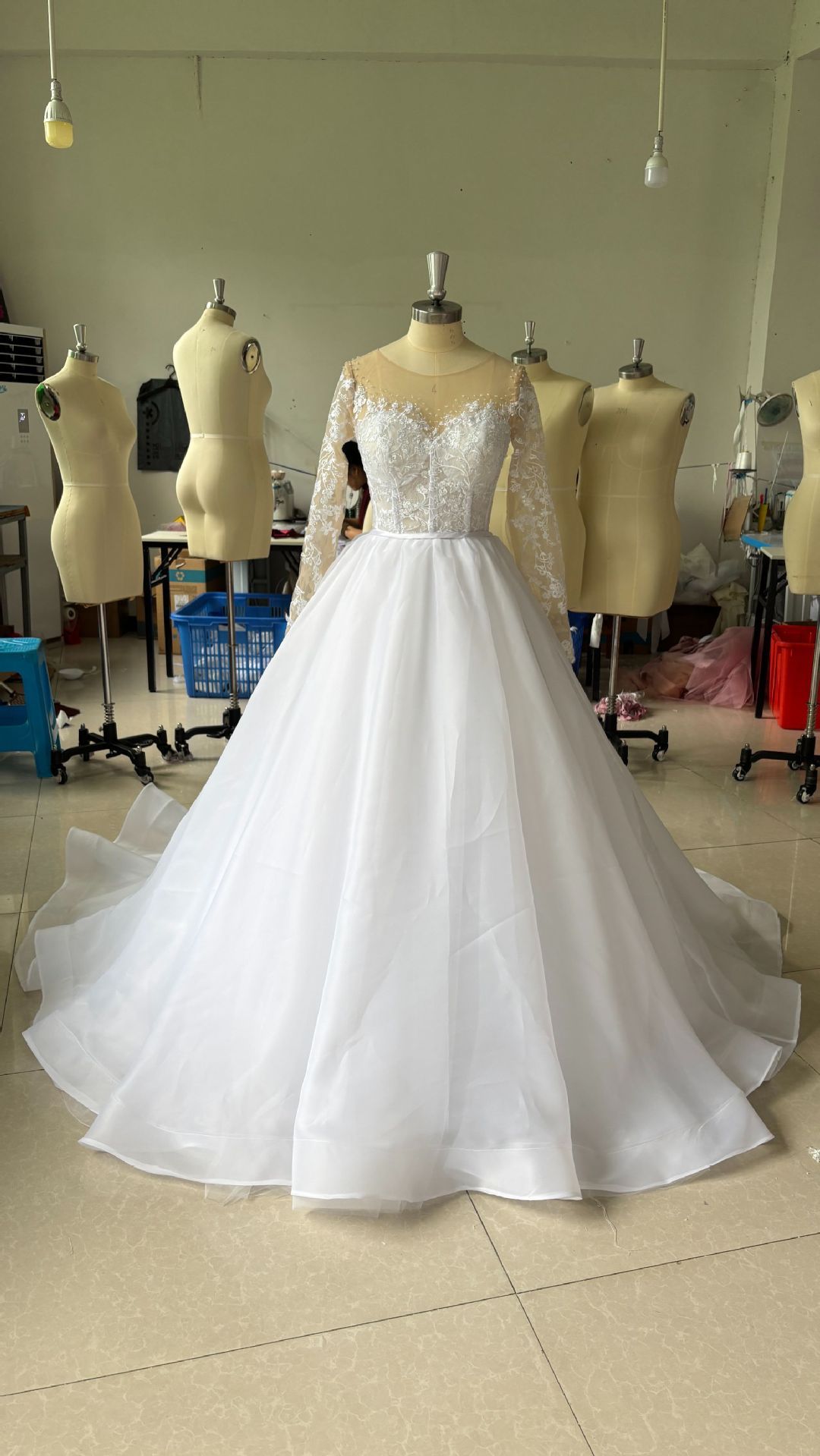 Embroidered Long Sleeve Off-the-shoulder Wedding Dress GlamzKart