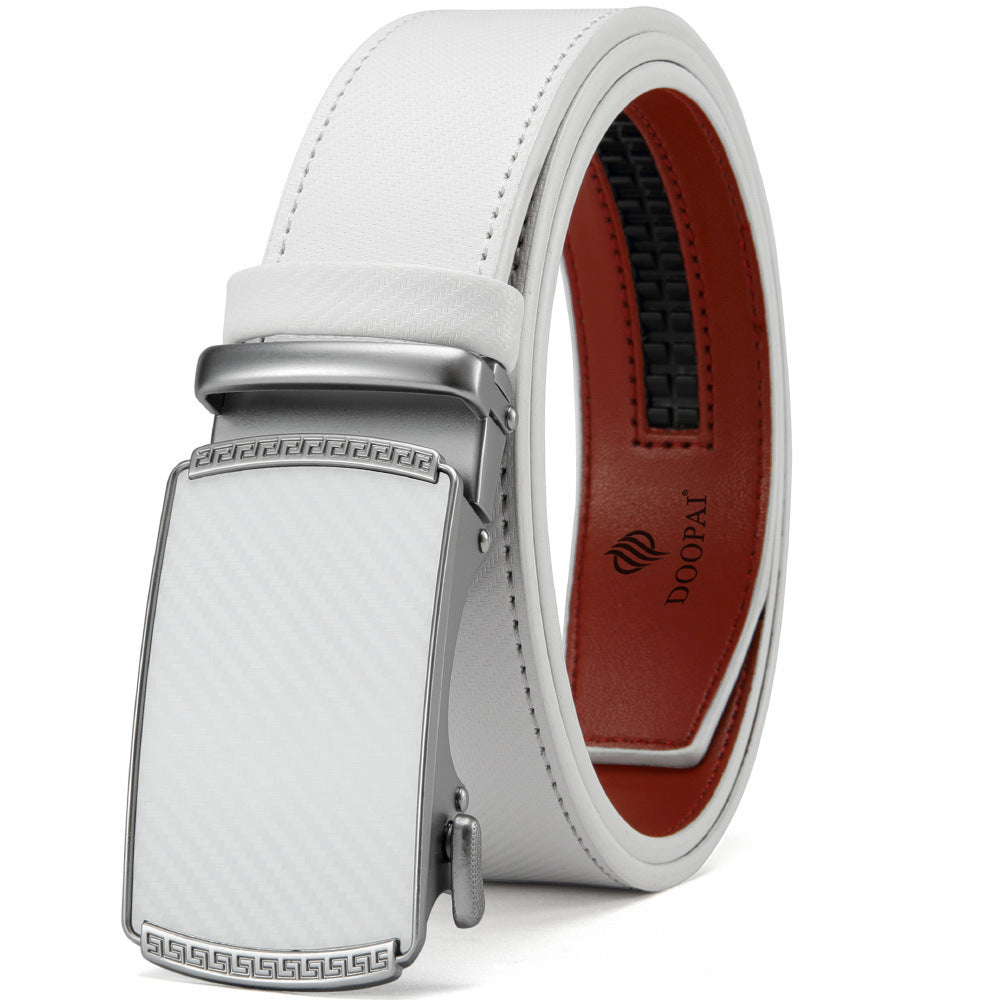 Men's Belt Hot-selling Film Alloy Automatic Buckle Leather 219 Automatic Flat White GlamzKart